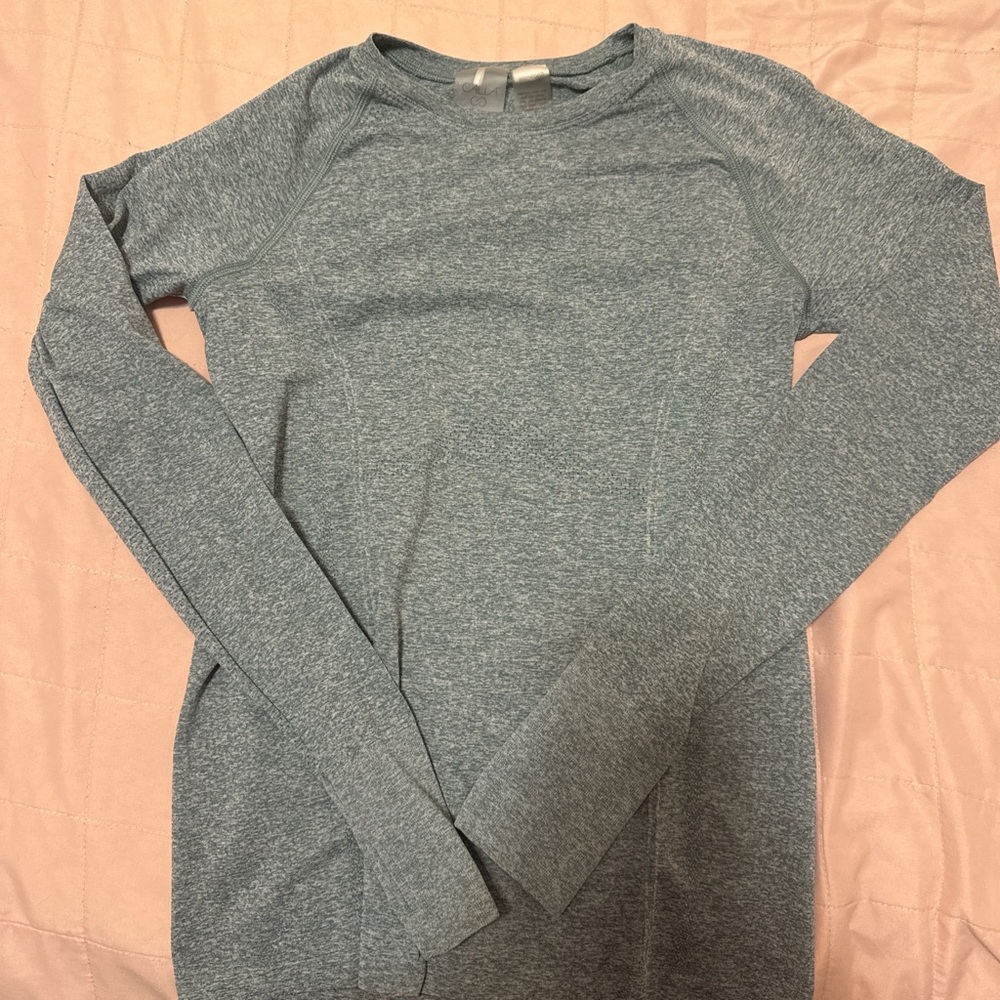 Elegant Heather Blue Long Sleeve Women's Top